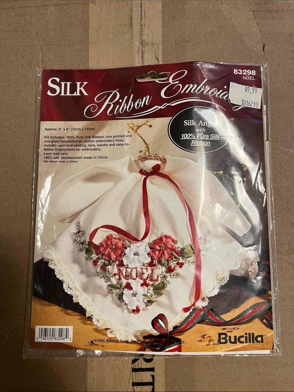 Bucilla Cream Silk Ribbon Embroidery Angel with Red Accents